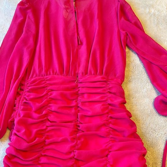 NWT Finders Keepers - Fuchsia Pink Pia Dress Rouched Long-Sleeve Minidress - M - Picture 12 of 13